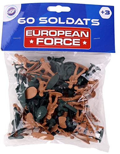EUROPEAN FORCE - 60 kleine Soldaten - Soldaten - 080227 - Khaki - Kunststoff - Militär - Kinder Spielzeug - Miniatur - 3,5 cm x 3,5 cm - Ab 3 Jahren, Braun und Grün.
