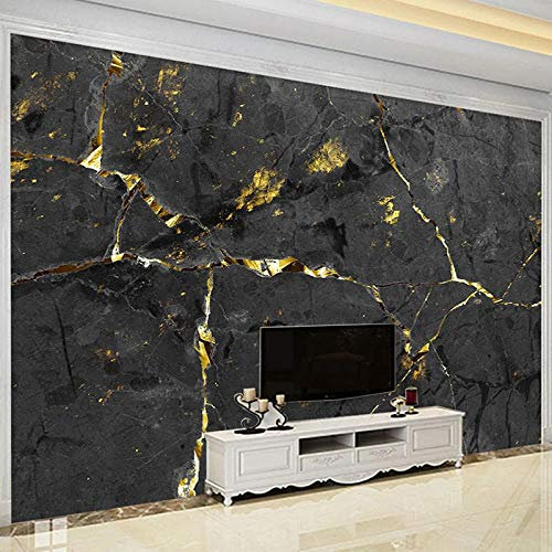 TIANZXS Mural Wallpaper 3D Black Gold Marble Wallpaper Living Room TV Sofa Bedroom Fresco -450X300cm