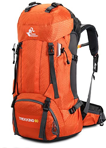 Bseash 60L Wasserdichter leichter Wanderrucksack mit Regenschutz, Outdoor Sport Tagesrucksack Multifunktions Reisetasche für Klettern Camping Reisen (Orange)