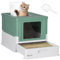 PawHut Arenero Cubierto para Gatos Bandeja Higiénica Desmontable con Entrada Frontal y Salida Superior con Pala Incluida para Gatos de hasta 5kg 47,5x35,5x36,7 cm Verde y Blanco