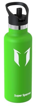 Super Sparrow Water Bottle 500ml - FlipFlow Insulated Metal Water Bottles with Straw Lid - BPA-Free Kids Bottles Stainless Steel & Leakproof Thermal Flask - Ideal for Home, Office, Travel or Sports