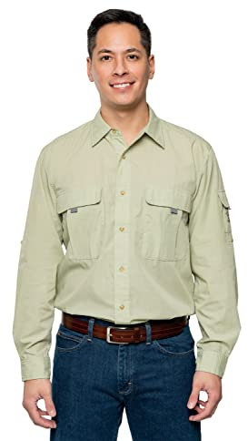 Insect Shield Herren Langarmshirt Pro, UPF 30+ Outdoor-Angelshirt mit integriertem Insektenschutz, Light Sage, Mittel