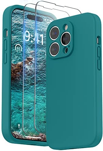 SURPHY Compatible with iPhone 14 Pro Case with Screen Protector, Liquid Silicone Protection for Each Lens Shockproof Thickened Rubber for iPhone 14 Pro 6.1 inch 2022, Teal Blue