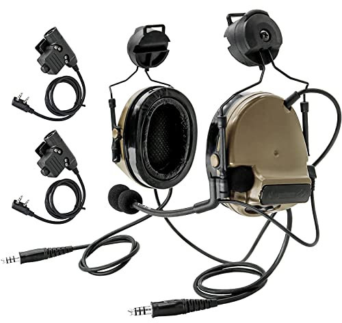 Dual Communication COMTA III - Casco táctico ARC Track Bracket versión auriculares tácticos Airsoft con 2 conectores K Pics U94 PTT adaptador compatible con BF UV-5R, UV-82 Walkie Talkie (DE)