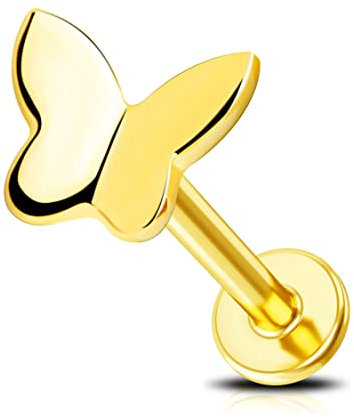 Jewseen 14K Echt Gold 16g Schmetterling Flat Back Stud Schmetterling Knorpel Ohrringe Nase Stud Earlobe Lip Perforation Lip Flap Spirale Perforation Titan Post