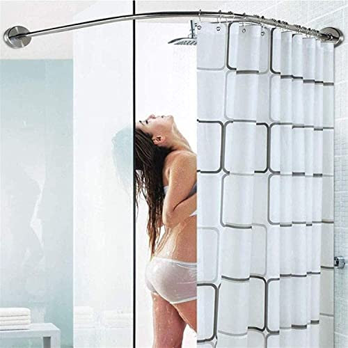 Gekrümmte Duschvorhangstange,duschvorhangstange Gebogen L Form Badewanne Edelstahl Duschstange Ecke Badewanne Edelstahl Teleskopstange Eckduschstange Für Badezimmer,priva(Size:90 to 130 x 90 to 130cm)