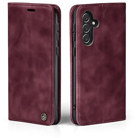 LBH Handyhülle für Samsung Galaxy A54 5G in Weinrot mit Karten- und Geldfach Smartphone Hülle mit Standfunktion Flip Case Schutzhülle Magnetverschluss Vintage