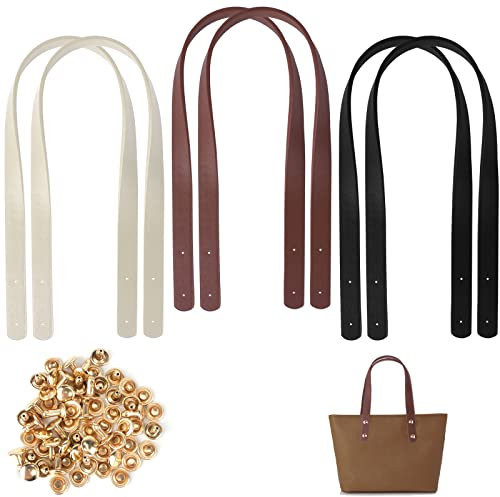 Towviy 6 Stück Taschenhenkel PU Taschengriffe Leder Schultergurte 60 cm*2 cm Ersatz Handtasche Zubehör Taschenriemen mit Nieten für Einkaufstasche Shopper Tote(3 Farbe)
