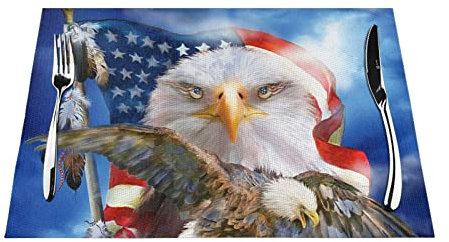 Gewebte Tischsets mit USA-Flagge, 6 Stück, rutschfeste, hitzebeständige, waschbare Tischsets für Esstisch, Küche und Außenbereich, 45 x 30 cm
