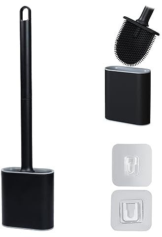 SUSNUAN Toilet Brush and Holder Set, Silicone Flex Cleaner Brush for Bathroom, Wall Mounted Toilet Bowl Brush, Toilet Cleaner Brush Set for Bathroom Deep Cleaning (Black)
