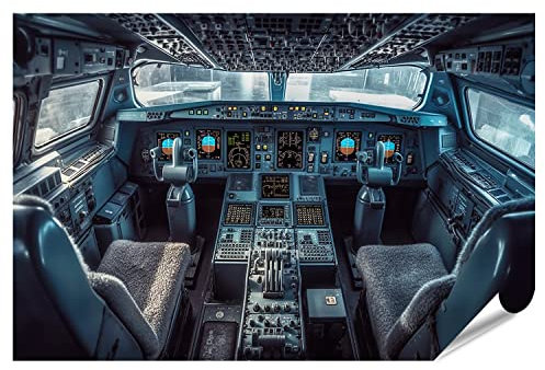 islandburner XXL Bild Poster cockpit flugzeug innenansicht flugzeug flugdeck flughafen pilot kabine innenraum Premium Bilder Fotodruck IZKD-PGR
