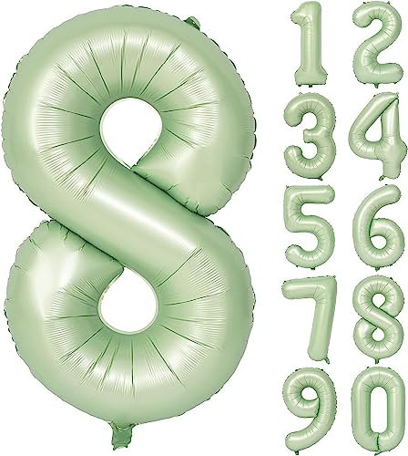 Folienballon Mintgrün Zahl 0 bis 9 als Deko für Geburtstag und Party | 80cm groß | Mint Olive Grün Zahlen Ballondeko Kindergeburtstag Partydeko, Edition: 8. Geburtstag