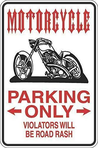 Plaque en métal fantaisie en métal pour moto Parking Only 20,3 x 30,5 cm
