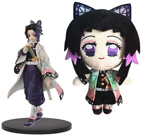 16cm Kochou Shinobu Figur Statue und 25cm Kochou Shinobu Weiche Figur Kissen Kombination Set, Anime Figur Modell Handmade Collectible Desktop Dekoration