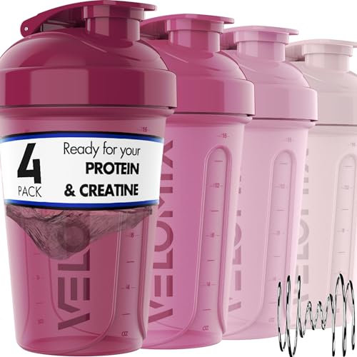 VELOMIX -4 PACK- 20 OZ Protein Shaker Bottles for Protein Mixes, Shaker Cups for Protein Shakes, Small Shaker Bottle Pack, Shaker Cup, Shakers for protein Shakes (Berry Blend)
