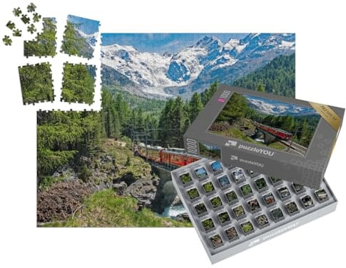 puzzleYOU: SMART Sorted® | Puzzle 1000 Teile leicht gemacht „Bernina Express, Schweiz“ – aus der Puzzle-Kollektion Lokomotive