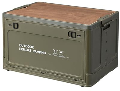 BUNIQ Collapsible Storage Box, Folding Camping Storage Box With Wooden Lid, Folding Crate Storage Bins With Lids, Foldable Stacking Storage Boxes For Camping, Travel, Car (30L)
