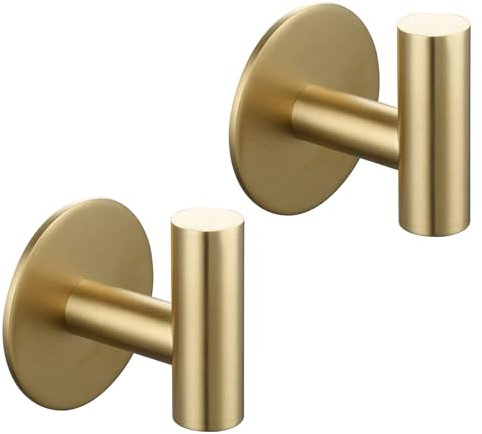 Tecmolog Appendi Accappatoio Bagno Acciaio Inossidabile Senza Foratura Porta Gancio Accappatoio Oro Spazzolato, 2 Pezzi, SBH235J-2