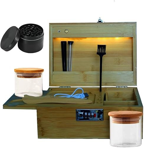 SIDUISDH Großes Bambus Box, Abschließbare Box Set mit Zahlenschloss, Abnehmbarem Tablett und alles Zubehör