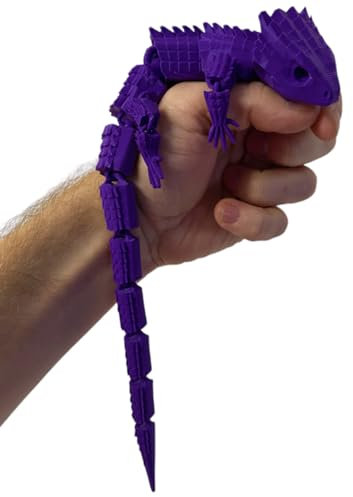 RJW Design Store Large Reptile Fidget - Articulated Lizard, Anxiety Stress Relief, ADHD & Autism Friendly Bearded Dragon Fidget Pet (Purple)