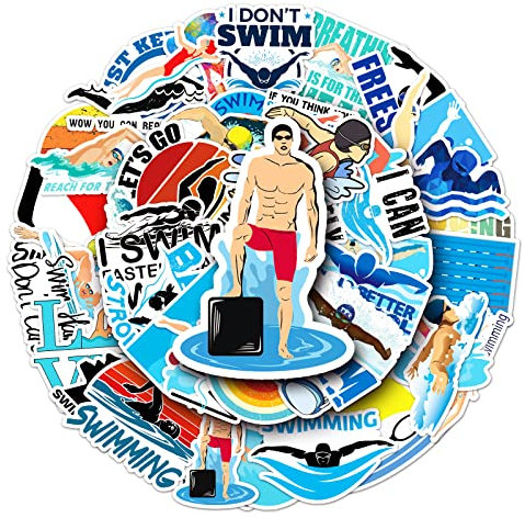 Schwimmen Swim Aufkleber Sticker Set Kinder Teenager 50 Stück Tiere Wasserfeste Vinyl Decals Laptop Skateboard Koffer Helm Auto Fahrrad Handy Motorrad Fahrrad Scrapbook Mitgebsel Tagebuch Tassen