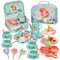 yozhch Tea Party Toy Set with Cupcakes, Tray, for Children Aged 3+, Green (Mermaids)