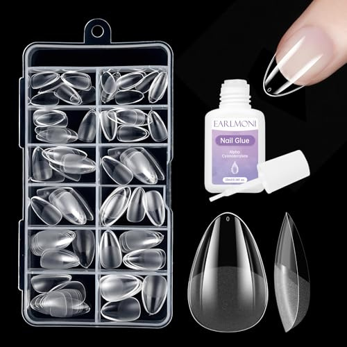 EARLMONI 120PCS Clear Nail Tips, Soft Gel Full Cover Nail Tips for Soak Off Nail Extensions kit - Pre-Buff Fake Nails Kit (XS Extra Short Almond)