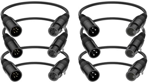 J&D XLR Kabel, XLR Stecker 3-Polig auf 5-Polig & männlich zu weiblich Audio Adapter, 6er-Pack 5-Poliges auf 3-Poliges DMX Beleuchtungskabel, 30 cm