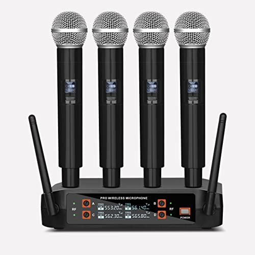 bomaite LK4 Wireless Microphones System with 4 Handheld Microfono Inalambrico, 200FT UHF Range, Mics with stable signal Transmission