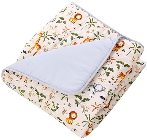TupTam Krabbeldecke für Baby 120x120 cm - Gepolsterte Spieldecke Baby Baumwolle, XXL, OEKO-TEX, Weich & Hautfreundlich, Farbe: Safari/Elefant/Giraffe/Löwe/Beige/Grün