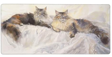 chat Tapis de Souris 1200x600x3mm Grand Tapis de Souris XXL, Blanc Tapis de Souris Gamer Bords Cousus, Dos Base en Caoutchouc Antidérapante, Haute Précision Vitesse, for Gamer Gaming Accessoire N1-495