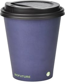 BIOFUTURE Disposable Coffee Cups Compostable Paper Cups with Lids | Eco-Friendly & Biodegradable, Ideal for Hot Drinks, Takeaway or Travel, EN 13432 Certified, 6oz, 50 Count, Blue