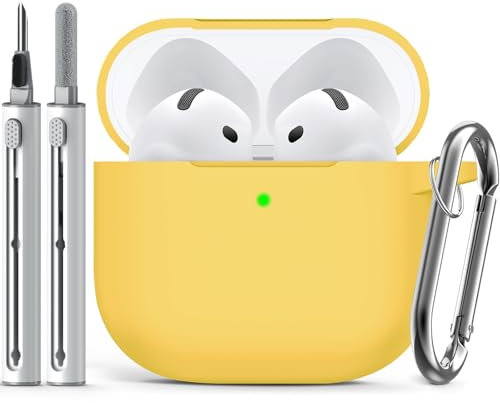 Inesore Compatible with Airpods 4 Case Cover,Silicone Protective Case for Apple Airpods 4 Active Noise Cancellation, Support Wireless Charging and Front LED Visible, with Cleaner Pen,Yellow