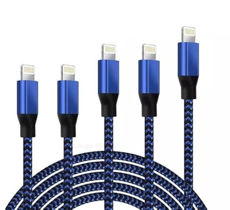 ThaRigwig 5-Pack Nylon Braided Lightning Cables, 3/3/6/6/10 ft, Black & Blue, for iPhone 12/11 Pro Max/11 Pro/11/XS/Max/XR/X/8/8P/7