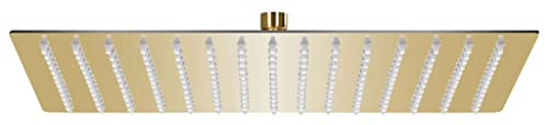 LAPOOH Cabezal Ducha Efecto Lluvia Acero INOX Cuadrado Dorado 40x30cm, Rociador Ducha, Ducha Lluvia, Alcachofa Ducha, Duchas De Baño Alcachofa Lluvia, Recambios Columna Ducha - 147714