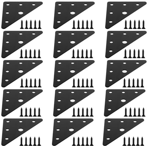 Mounting Plate, Flat Connector, Pack of 15 Triangular Perforated Plates, Metal, Connection Plate, Screw-On Plate for Kitchen, Cabinet, Furniture Feet, 70 x 70 x 95.8 mm