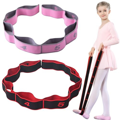 KEYRI Lot de 2 Ceinture de Yoga Elastique, Sangle de Yoga avec 8 Boucles Bande de Résistance Elastique, Étirement des Bandes Elastique Musculation de Résistance pour Latine Pilates