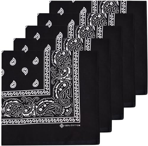 ZENO Bandana Nero – 100% Cotone & Fibre Naturali – Foulard Nero Senza Poliestere – Alta Qualità, Morbida, Resistente & Lavabile – Bandana Uomo e Donna – Unisex & Bambini - 5 Pack