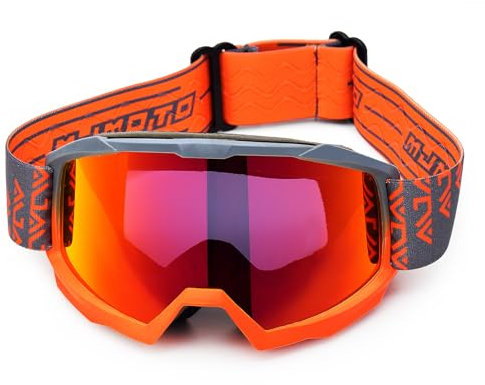 mjmoto Motorrad-Schutzbrille für Damen und Herren, Anti-Rutsch-Riemen, Kratzfest, für Dirt Bike, ATV, MX, DH, MTB,Snowboarding (OrangeGray)
