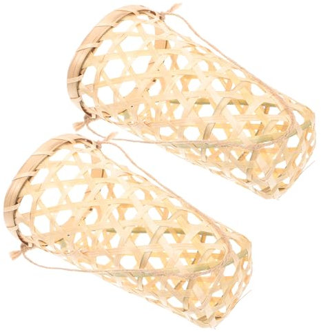 YARNOW Bambus Hängekorb Wanddekoration Rustikal 2 Stück Mit Juteseil 9x17x6,3cm Für Trockenblumen Wandbefestigung Platzsparend Vielseitig