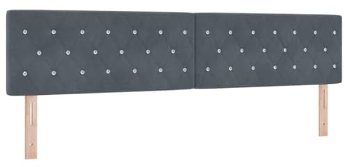 vidaXL Kopfteil Dunkelgrau Samt mit Kristallknopf, 200 cm lang, höhenverstellbar. Modernes Schlafzimmermöbel, wandmontiertes Design für stilvollen Komfort.