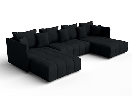 AXLIVING Schwarz Sofa U Form mit Schlaffunktion Veliro U 353 cm breit