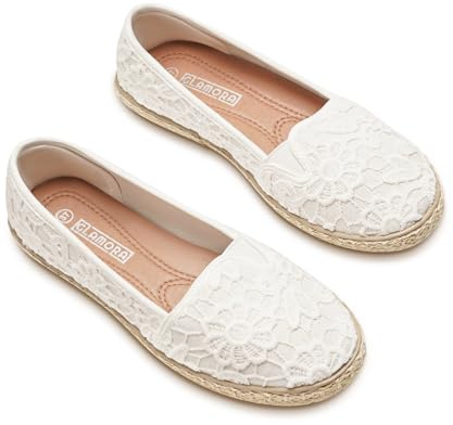 GLAMORA LAMORA Espadrilles aus Spitze für Damen, Sparta-Sohle, moderner und tragbarer Stil, Weiß, Schwarz und Beige, Schwarz
