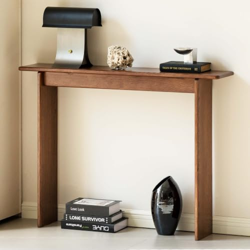 YESWOOD Konsolentisch Schmal Massivholz Eiche, platzsparend & stabil, für Flur/Diele/Balkon, 100×20×75 cm, Nussbaumfarben