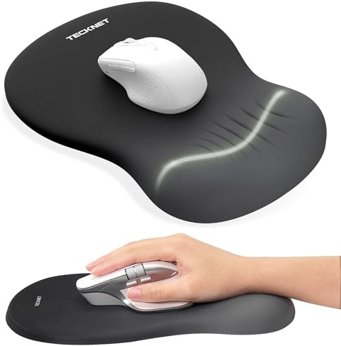 TECKNET Mouse Mat Wrist Support, Ergonomic Mouse Pad, Gradient Black | Slow-rebound Memory Foam, Mouse Pad with Non-slip PU Base, Waterproof, Computer MouseMat for Office, Home and Travel