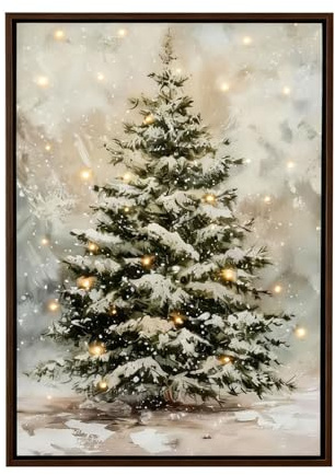 Generisch LED-Weihnachtsbaum-Leinwand mit integrierten Lichtern, fertig zum Aufhängen, Design, warmer Lichteffekt, saisonale Vielseitigkeit, ästhetische gerahmte Bilder für Wohnzimmer, Schlafzimmer