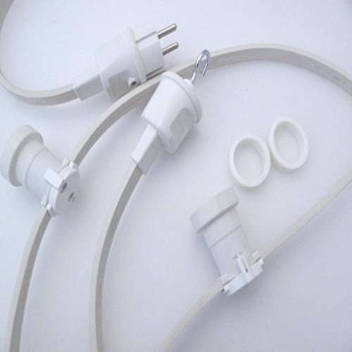 IKu ® GmbH Illu Lichterkette 20 M - 20 Fassungen Fertig montierte Lichterkette E 27 - Weisses Kabel