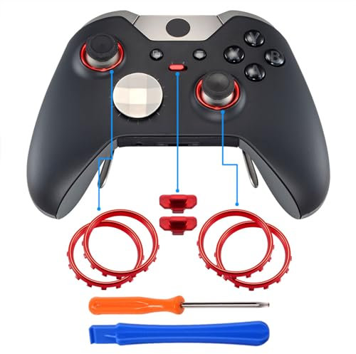 eXtremeRate 2 Paquetes de Anillos para Joysticks Xbox One Botón de Interruptor de Perfil Reemplazable Accesorios Repueatos para Mando de Xbox One Elite(Rojo Cromo Mate)