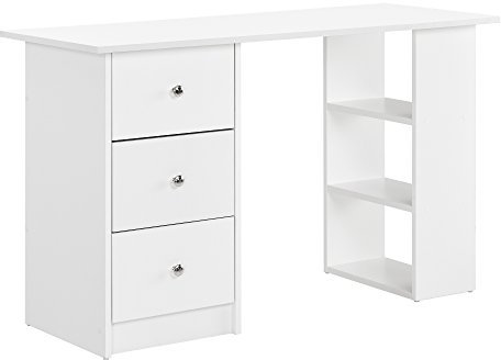[en.casa] Schreibtisch 120x49x72cm mit 3 Ablageflächen und Schubladen Bürotisch Computertisch PC Tisch Weiß