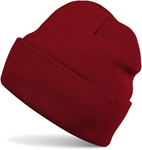 styleBREAKER Unisex Beanie Strickmütze Einfarbig, Feinstrick Mütze doppelt gestrickt, warme Winter Strickbeanie 04024029, Farbe:Bordeaux-Rot